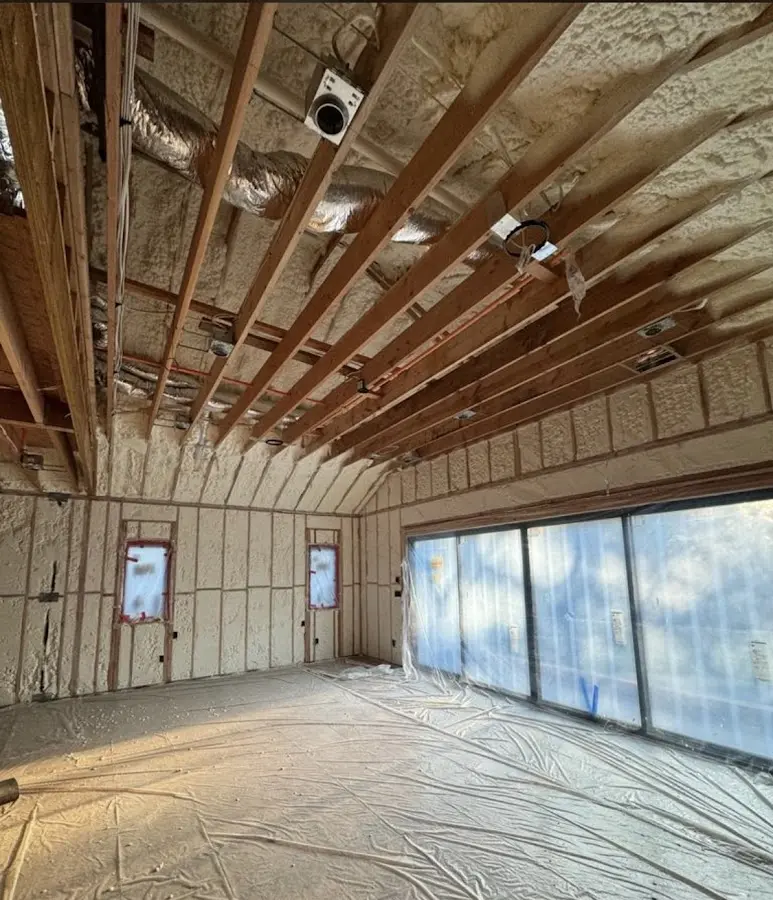 Interior walls and ceiling insulated with spray foam during new construction in Upper Nazareth